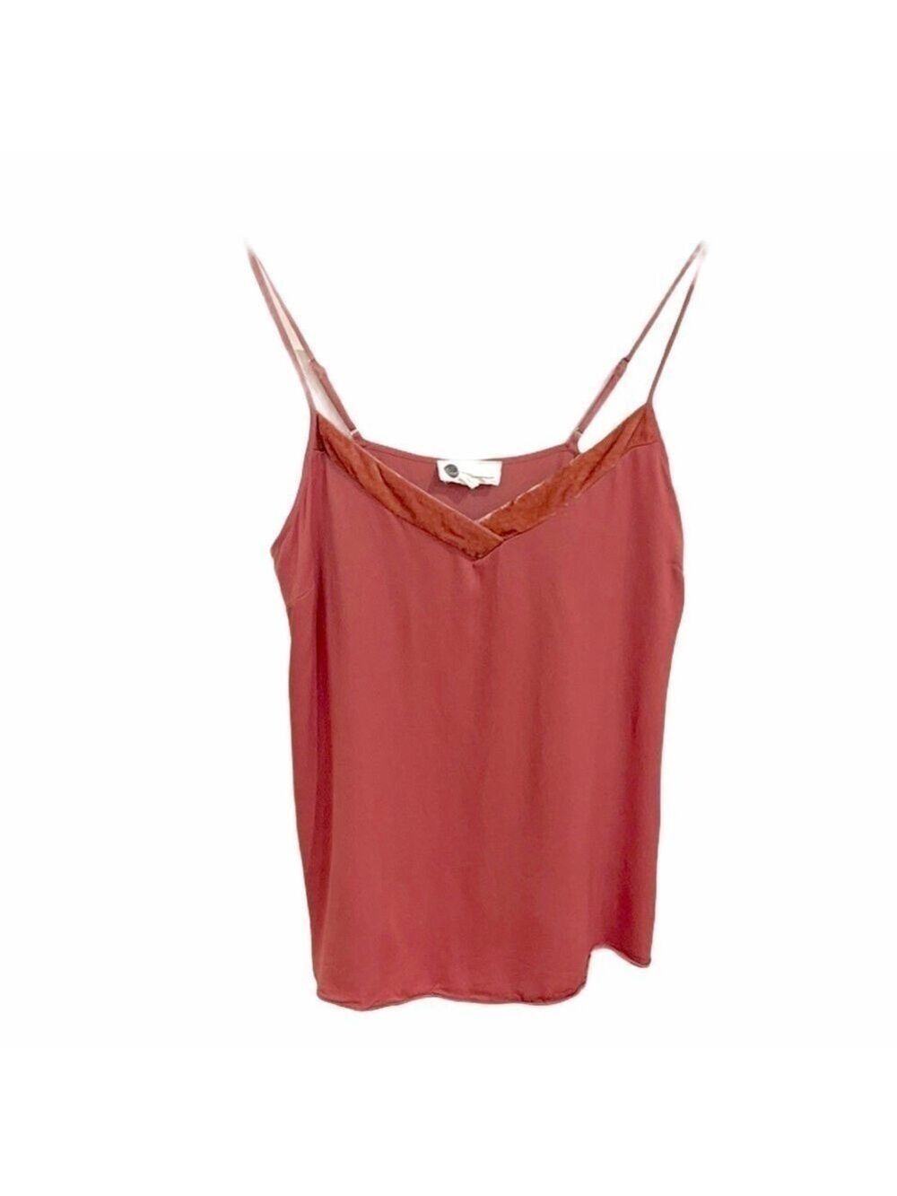 Anthropologie satin velvet trimmed Strappy‎ top